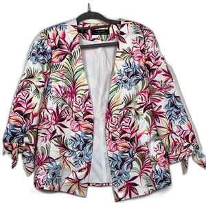 Tahari Arthur S Levine Blazer Womens 10 Floral Pink Multicolor Open Front lined